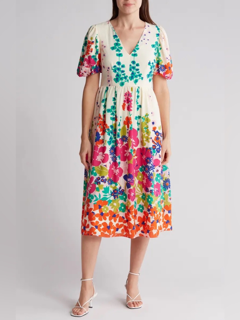 Donna Morgan Floral Puff-Sleeve Midi Dress 10